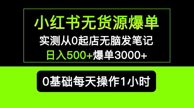 （5494期）小红书无货源爆单 实测从0起店无脑发笔记 日入500+爆单3000+长期项目可多店-古龙岛网创