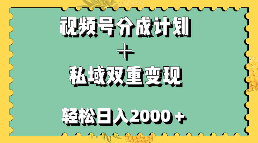 （7842期）视频号分成计划＋私域双重变现，轻松日入1000＋，无任何门槛，小白轻松上手-古龙岛网创