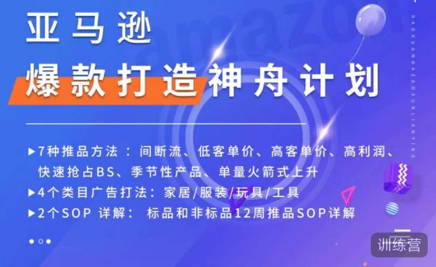 亚马逊爆款打造神舟计划，​7种推品方法，4个类目广告打法，2个SOP详解-古龙岛网创