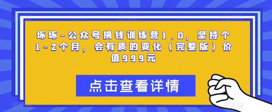 坏坏-公众号搞钱训练营1.0，坚持个1-2个月，会有质的变化（完整版）价值999元-古龙岛网创