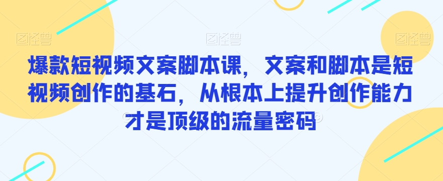 爆款短视频文案脚本课，文案和脚本是短视频创作的基石，从根本上提升创作能力才是顶级的流量密码-古龙岛网创