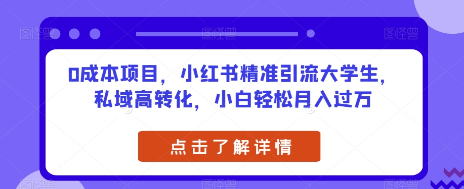 0成本项目，小红书精准引流大学生，私域高转化，小白轻松月入过万【揭秘】-古龙岛网创