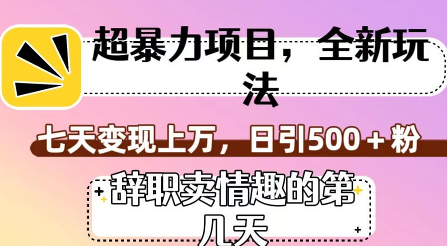 超暴利项目，全新玩法（辞职卖情趣的第几天），七天变现上万，日引500+粉【揭秘】-古龙岛网创