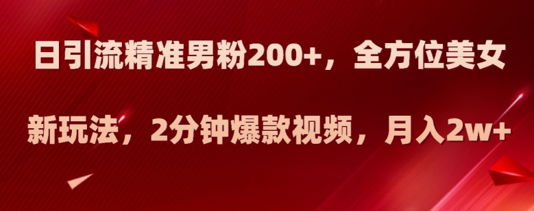 日引流精准男粉200+，全方位美女新玩法，2分钟爆款视频，月入2w+【揭秘】-古龙岛网创