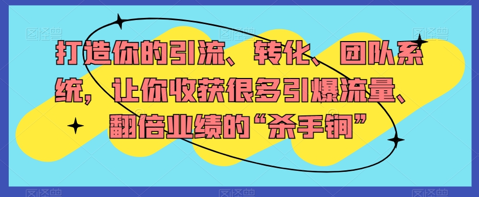 打造你的引流、转化、团队系统，让你收获很多引爆流量、翻倍业绩的“杀手锏”-古龙岛网创