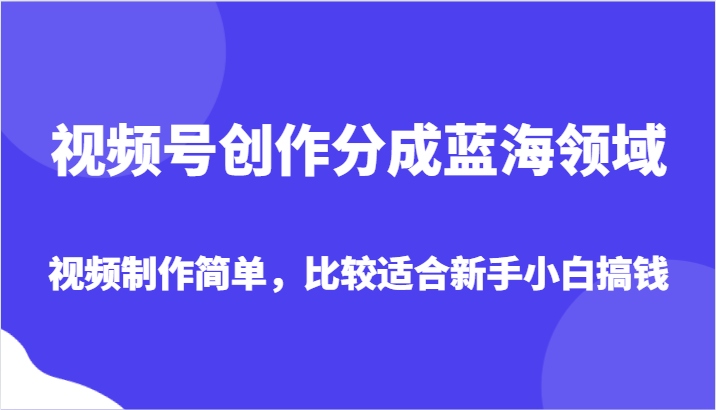 视频号创作分成蓝海领域，视频制作简单，比较适合新手小白搞钱-古龙岛网创