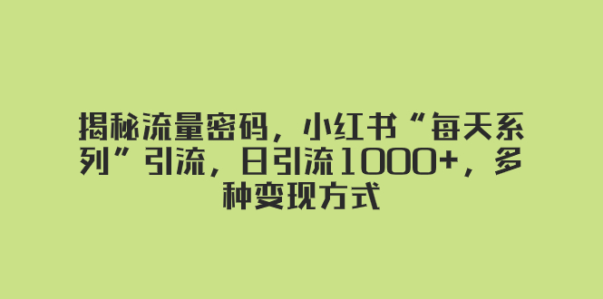 （8179期）揭秘流量密码，小红书“每天系列”引流，日引流1000+，多种变现方式-古龙岛网创