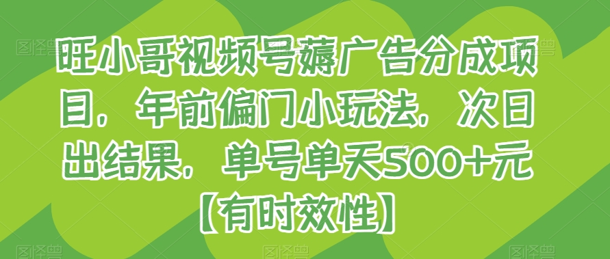 旺小哥视频号薅广告分成项目，年前偏门小玩法，次日出结果，单号单天500+元【有时效性】-古龙岛网创