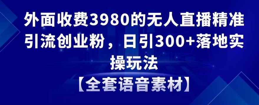 外面收费3980的无人直播精准引流创业粉，日引300+落地实操玩法【全套语音素材】【揭秘】-古龙岛网创