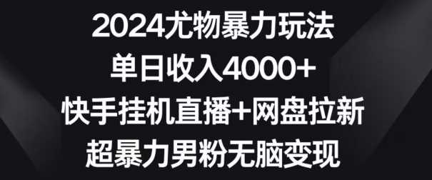 2024尤物暴力玩法，单日收入4000+，快手挂机直播+网盘拉新，超暴力男粉无脑变现【揭秘】-古龙岛网创