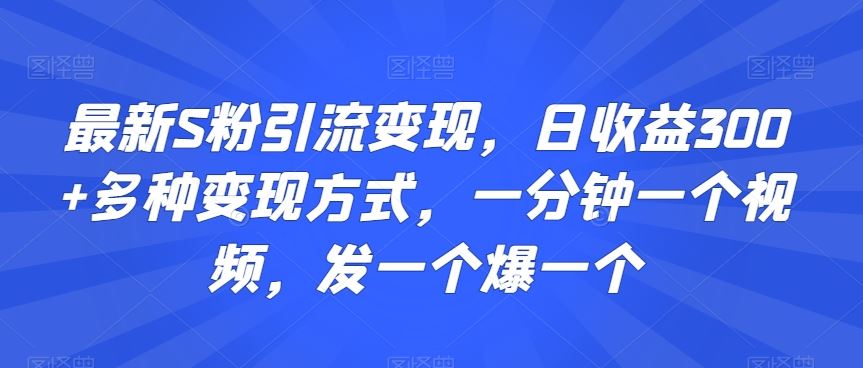 最新S粉引流变现，日收益300+多种变现方式，一分钟一个视频，发一个爆一个【揭秘】-古龙岛网创