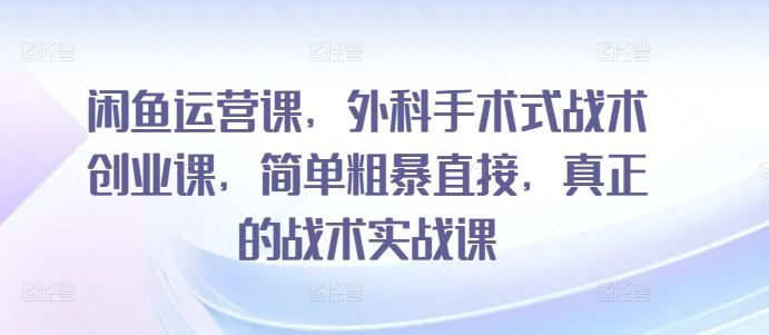 闲鱼运营课，外科手术式战术创业课，简单粗暴直接，真正的战术实战课-古龙岛网创