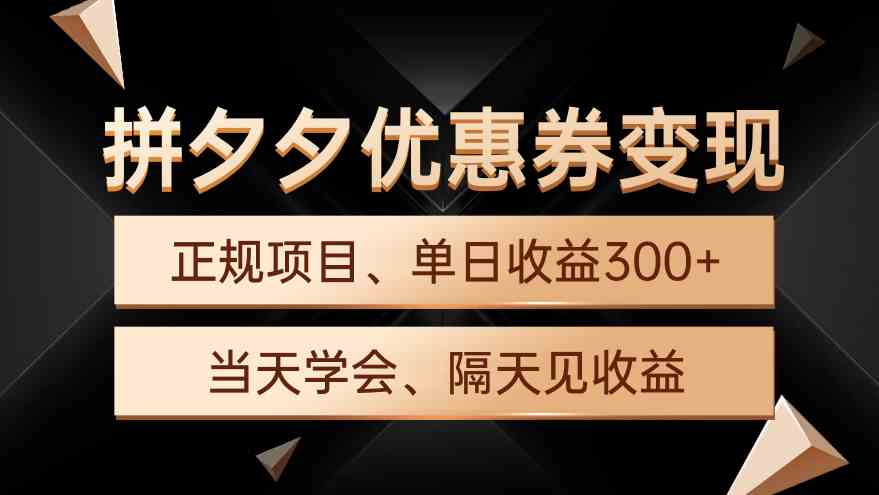 （9749期）拼夕夕优惠券变现，单日收益300+，手机电脑都可操作-古龙岛网创