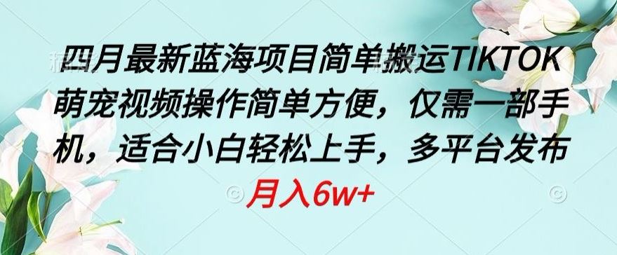 四月最新蓝海项目，简单搬运TIKTOK萌宠视频，操作简单方便，仅需一部手机【揭秘】-古龙岛网创