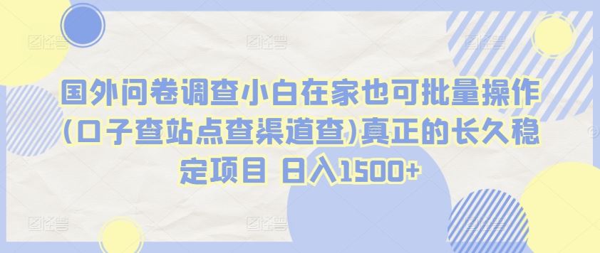 国外问卷调查小白在家也可批量操作(口子查站点查渠道查)真正的长久稳定项目 日入1500+【揭秘】-古龙岛网创