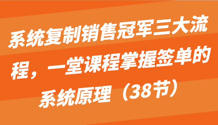 系统复制销售冠军三大流程，一堂课程掌握签单的系统原理（38节）-古龙岛网创