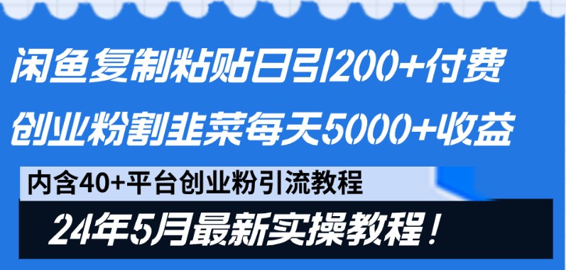 闲鱼复制粘贴日引200+付费创业粉，24年5月最新方法！割韭菜日稳定5000+收益-古龙岛网创