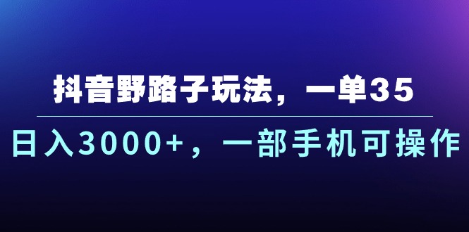 （10909期）抖音野路子玩法，一单35.日入3000+，一部手机可操作-古龙岛网创