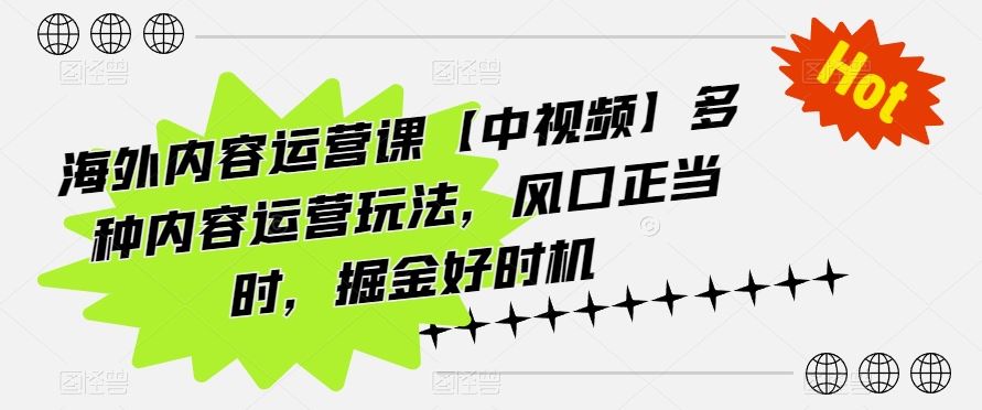 海外内容运营课【中视频】多种内容运营玩法，风口正当时，掘金好时机-古龙岛网创