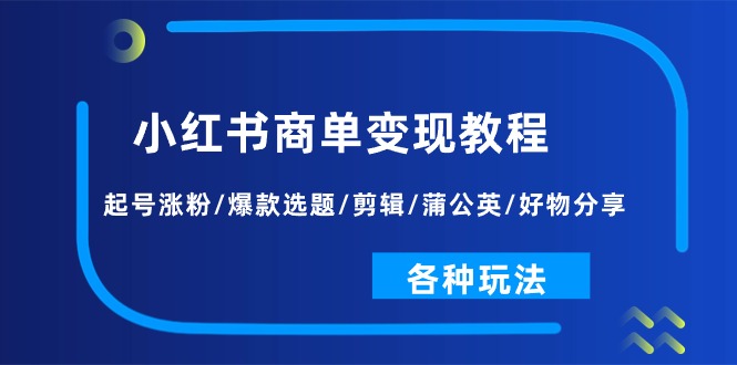 （11164期）小红书商单变现教程：起号涨粉/爆款选题/剪辑/蒲公英/好物分享/各种玩法-古龙岛网创