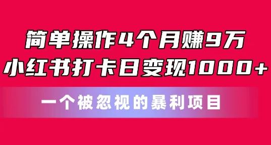 简单操作4个月赚9w，小红书打卡日变现1k，一个被忽视的暴力项目【揭秘】-古龙岛网创