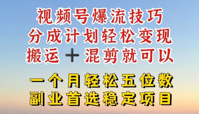 视频号爆流技巧，分成计划轻松变现，搬运 +混剪就可以，一个月轻松五位数稳定项目【揭秘】-古龙岛网创