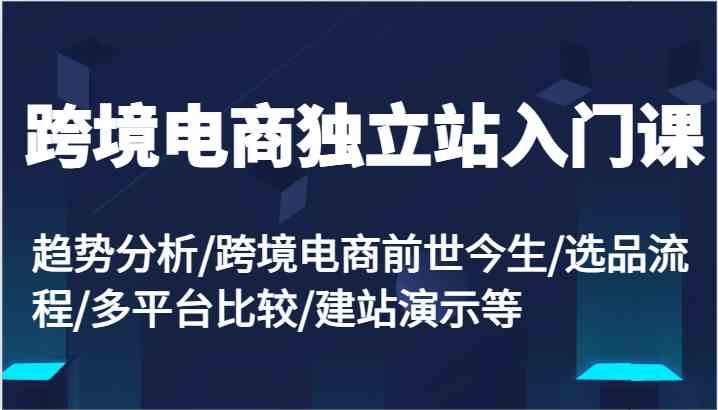 跨境电商独立站入门课：趋势分析/跨境电商前世今生/选品流程/多平台比较/建站演示等-古龙岛网创