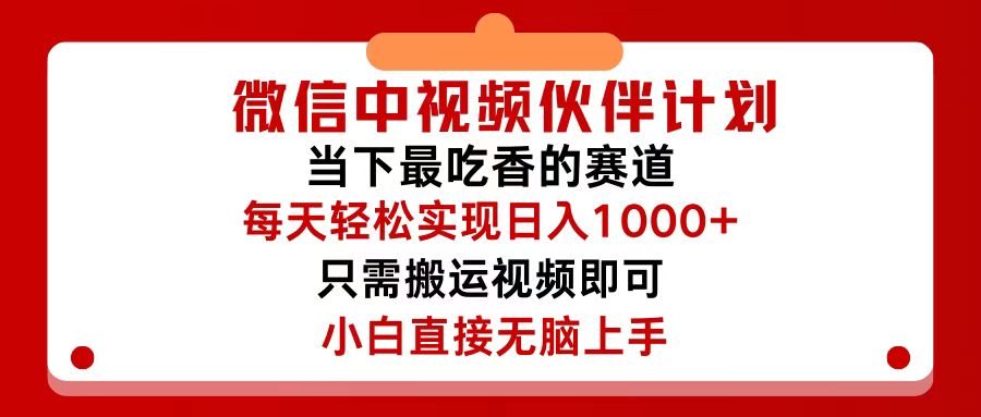 （12017期）微信中视频伙伴计划，仅靠搬运就能轻松实现日入500+，关键操作还简单，…-古龙岛网创