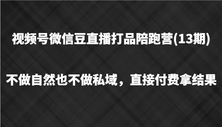 视频号微信豆直播打品陪跑13期，不做不自然流不做私域，直接付费拿结果-古龙岛网创