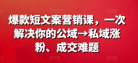 爆款短文案营销课，一次解决你的公域→私域涨粉、成交难题-古龙岛网创