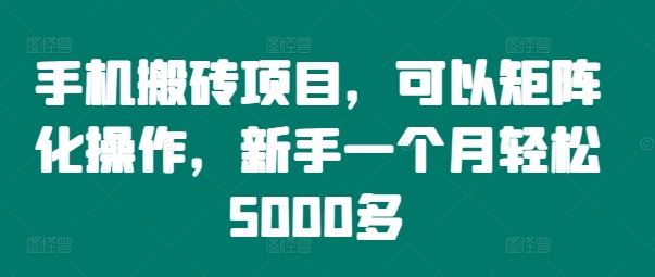 手机搬砖项目，可以矩阵化操作，新手一个月轻松5000多-古龙岛网创