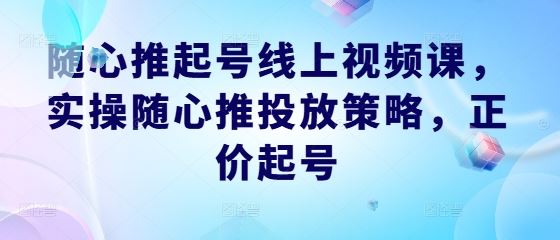 随心推起号线上视频课，实操随心推投放策略，正价起号-古龙岛网创