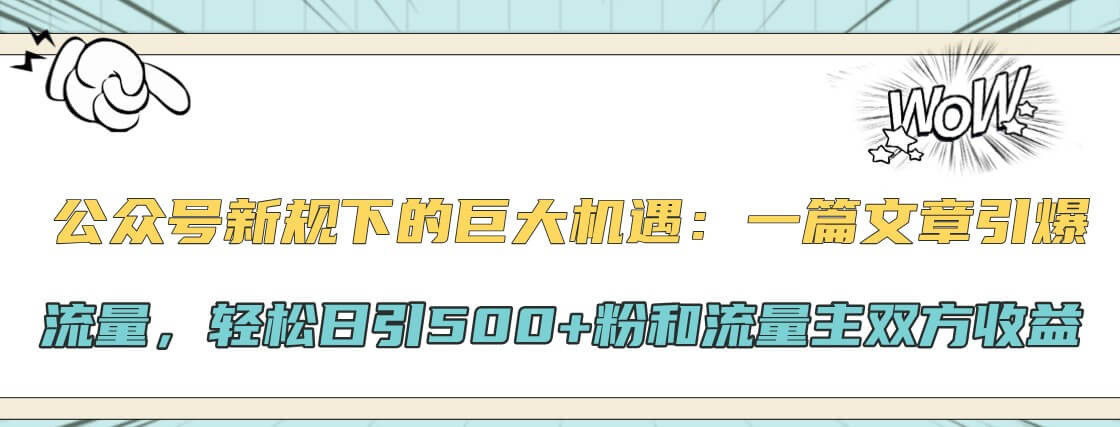 公众号新规下的巨大机遇：一篇文章引爆流量，轻松日引500+粉和流量主双方收益-古龙岛网创