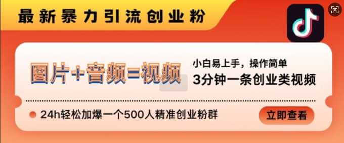 抖音最新暴力引流创业粉，3分钟一条创业类视频，24h轻松加爆一个500人精准创业粉群【揭秘】-古龙岛网创