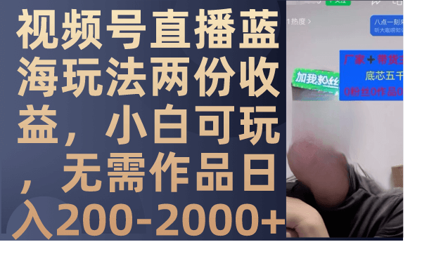 （7635期）视频号直播蓝海玩法两份收益，小白可玩，无需作品日入200-2000+-古龙岛网创