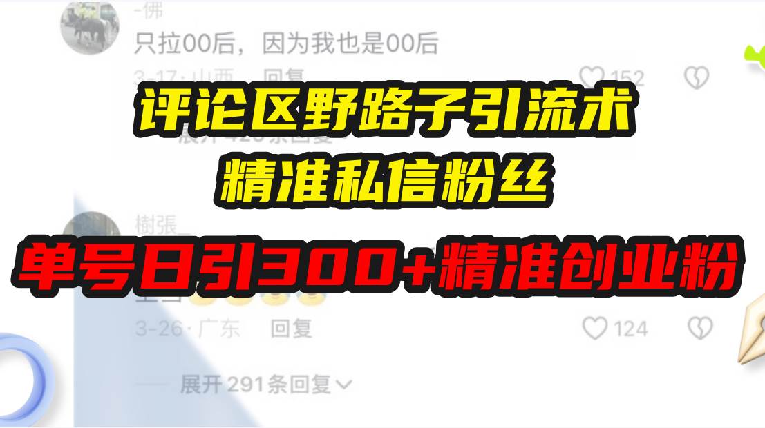 （13676期）评论区野路子引流术，精准私信粉丝，单号日引流300+精准创业粉-古龙岛网创