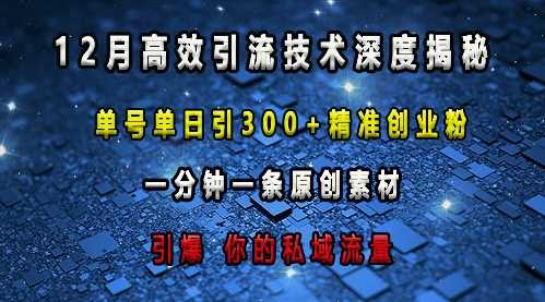 最新高效引流技术深度揭秘 ，单号单日引300+精准创业粉，一分钟一条原创素材，引爆你的私域流量-古龙岛网创