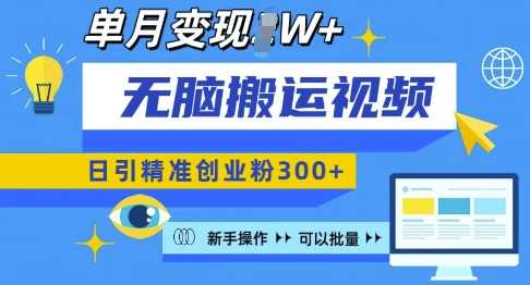 无脑搬运视频号可批量复制，新手即可操作，日引精准创业粉300+，月变现过W 【揭秘】-古龙岛网创