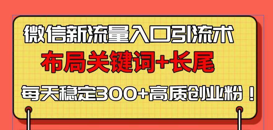 （13897期）微信新流量入口引流术，布局关键词+长尾，每天稳定300+高质创业粉！-古龙岛网创